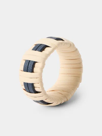 Pigment France Set Of 4 Anglet Leather And Rattan Napkin Rings