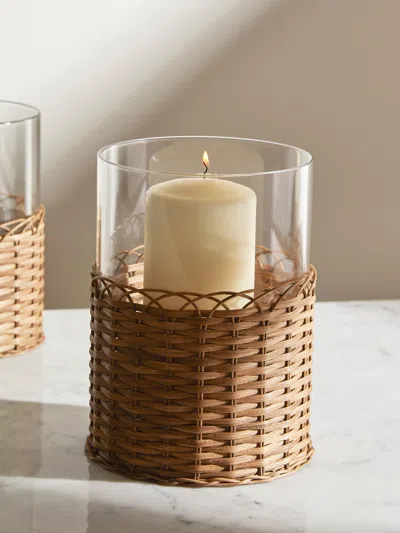 Pigment France Wideville Rattan Large Candle Holder In Nude