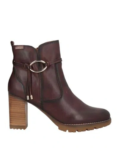 Pikolinos Woman Ankle Boots Burgundy Size 10 Leather In Red