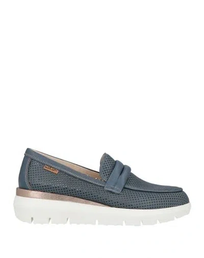 Pikolinos Woman Loafers Blue Size 8 Leather In Black