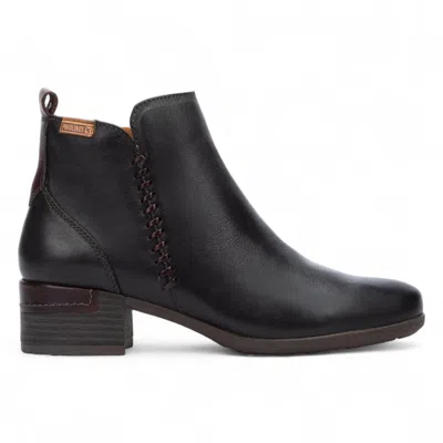 Pikolinos Women's Black Leather Ankle Bootie Zip Heel Boots - Malaga