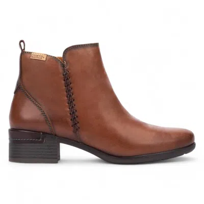 Pikolinos Women's Black Leather Ankle Bootie Zip Heel Boots - Malaga In Brown