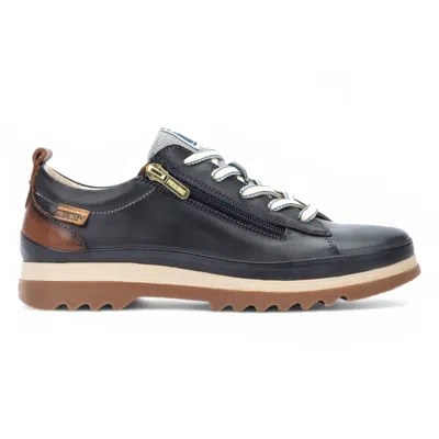 Pikolinos Women's Brandy Brown Leather Laces & Zipper Trainers - Vigo In Blue