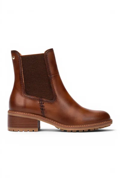 Pikolinos Women's Brown Leather Chelsea Heeled Ankle Boots - Medina