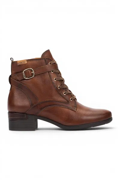 Pikolinos Women's Brown Leather Lace-up Mid-heel Ankle Boots - Malaga