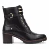 Pikolinos Women's Caoba Brown Leather Mid-heel Combat Ankle Boots - Llanes In Black