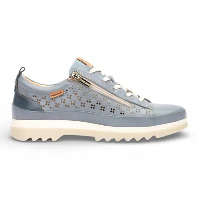 Pikolinos Women's Denim Blue Leather Lace Up Zip Trainer Sneaker Shoes - Vigo