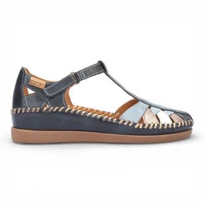 Pikolinos Women's Ocean Blue Leather Semi-open Wedge Sandal Shoes - Cadaques