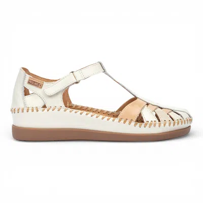 Pikolinos Women's White Leather Semi-open Wedge Sandal Shoes - Cadaques