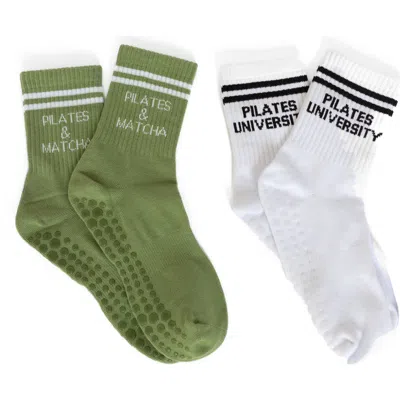Pilates University 1883 Assorted 2-pack Classic Nonslip Grip Crew Socks