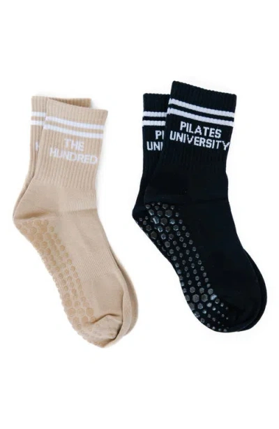 Pilates University 1883 Assorted 2-pack Nonslip Grip Quarter Socks In Black- Saint-tropez Sand