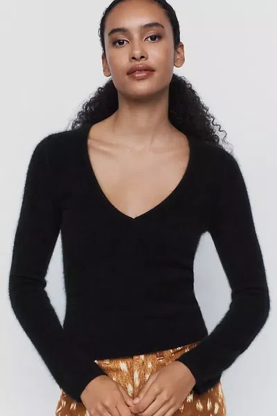 Pilcro 100% Brushed Cashmere V Neck Sweater In Black