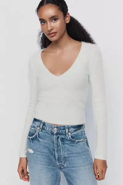 Pilcro 100% Brushed Cashmere V Neck Sweater In Black