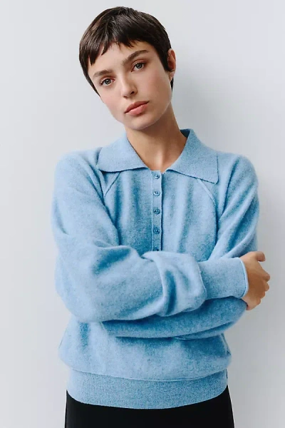 Pilcro 100% Cashmere Henley Sweater In Blue
