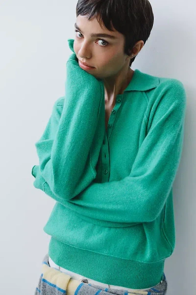 Pilcro 100% Cashmere Henley Sweater In Green