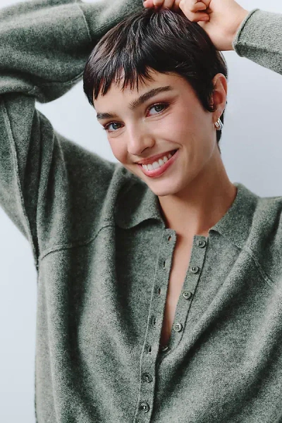 Pilcro 100% Cashmere Henley Sweater In Green