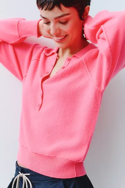 Pilcro 100% Cashmere Henley Sweater In Pink
