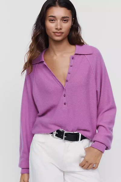 Pilcro 100% Cashmere Henley Sweater In Purple