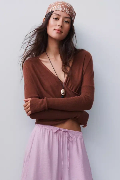 Pilcro 100% Cashmere Twist Sweater In Brown