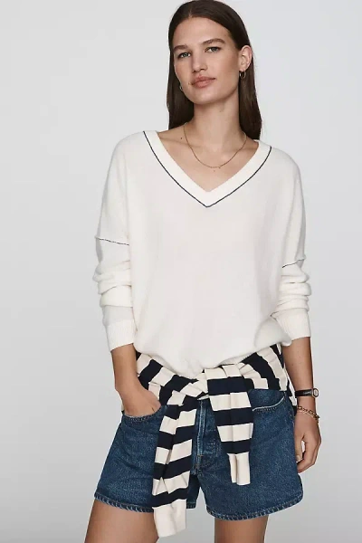 Pilcro 100% Cashmere V-neck Sweater In White
