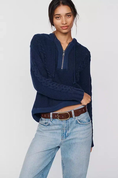 Pilcro 100% Cotton Cable-knit Hoodie In Blue