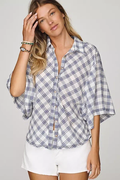 Pilcro 100% Cotton Cape-sleeve Blouse In Blue
