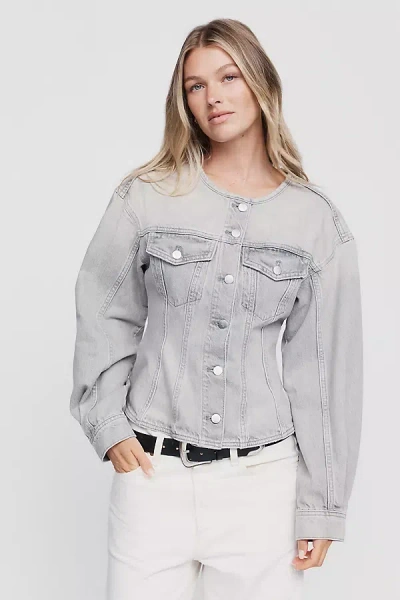 Pilcro 100% Cotton Collarless Peplum Jacket In Grey