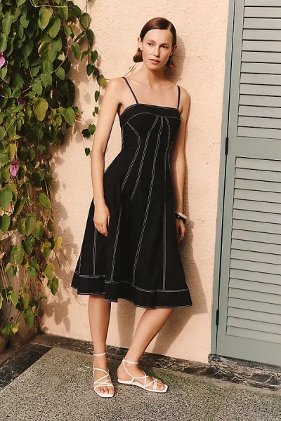 Pilcro 100% Cotton Contrast-stitch Poplin Midi Dress In Black