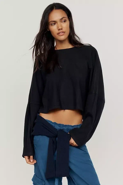 Pilcro 100% Cotton Cropped Long-sleeve Top In Black