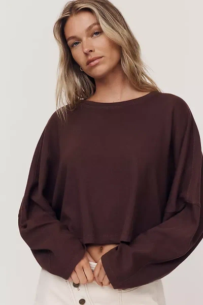 Pilcro 100% Cotton Cropped Long-sleeve Top In Burgundy