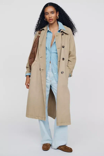 Pilcro 100% Cotton Double-breasted Trench Coat Jacket In Beige
