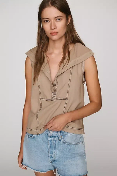 Pilcro 100% Cotton Funnel-neck Top In Beige
