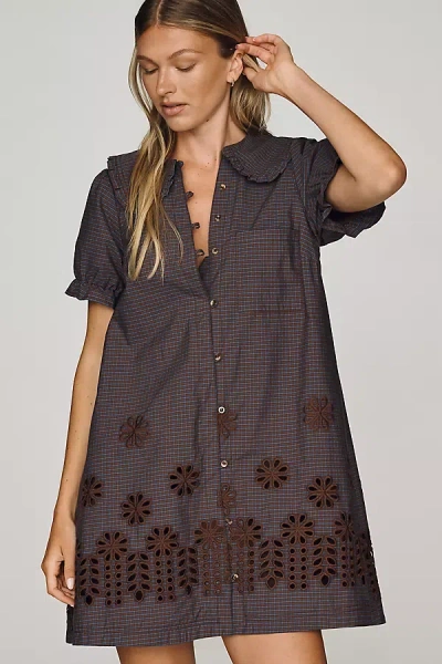 Pilcro 100% Cotton Keira Deco Mini Dress In Brown