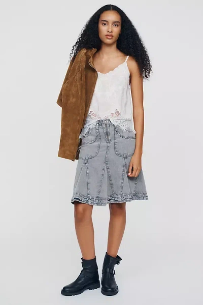 Pilcro 100% Cotton Modern Fluted Midi Skirt In Grey