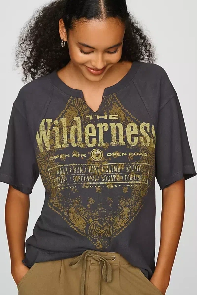 Pilcro 100% Cotton Notched Graphic Tee In Blue
