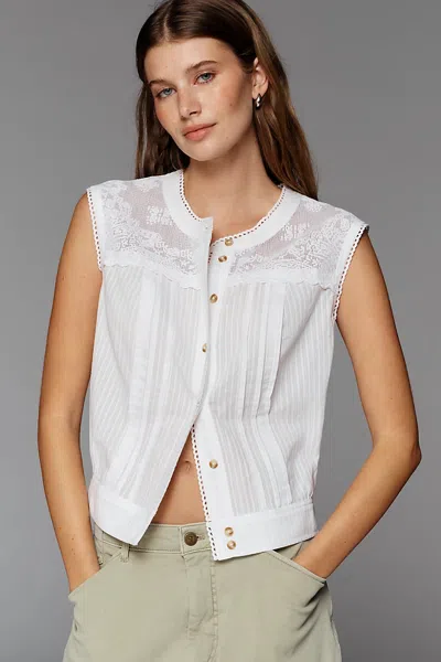 Pilcro 100% Cotton Pintucked Blouse In White