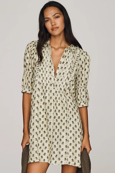 Pilcro 100% Cotton Puff-sleeve Mini Dress In Green