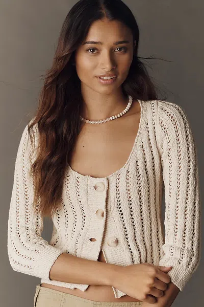 Pilcro 100% Cotton Stitched Cardigan In Beige