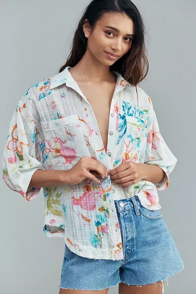 Pilcro 100% Cotton Summer Buttondown Shirt In Blue