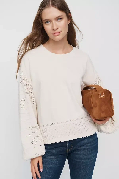 Pilcro 100% Cotton Sweater Sleeve Sweatshirt In White