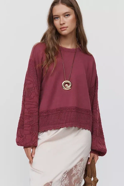 Pilcro 100% Cotton Sweater Sleeve Sweatshirt In Burgundy