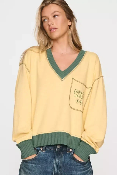 Pilcro 100% Cotton V-neck Graphic Sweatshirt In Yellow