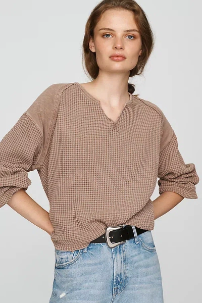 Pilcro 100% Cotton Waffle V-neck Sweatshirt In Beige