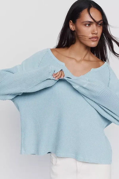 Pilcro 100% Cotton Waffle V-neck Sweatshirt In Blue
