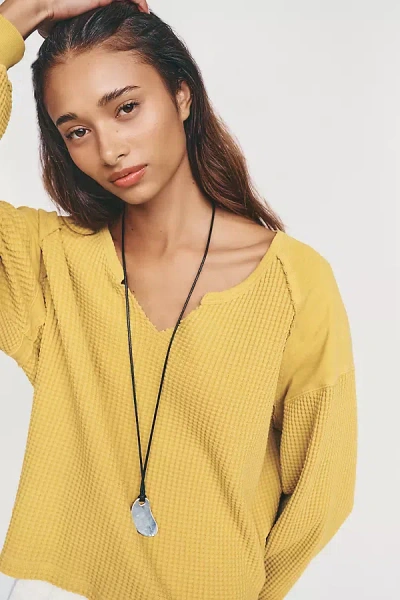 Pilcro 100% Cotton Waffle V-neck Sweatshirt In Yellow