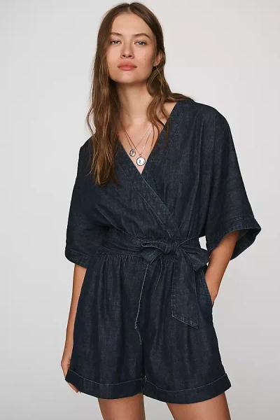 Pilcro 100% Cotton Wrap-tie Denim Romper In Dark Wash