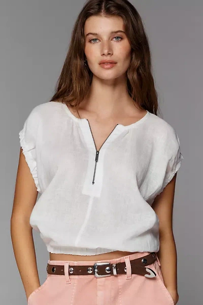 Pilcro 100% European Linen Zip-front Blouse In White