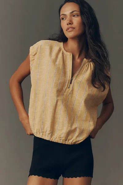 Pilcro 100% Linen Zip Front Blouse In Gold