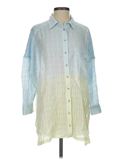 Pilcro 3/4 Sleeve Button Down Shirt In Blue