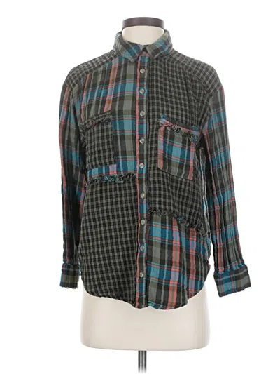 Pre-owned Pilcro 3/4 Sleeve Button Down Shirt In Green